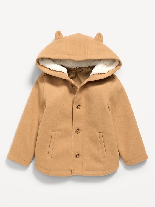 Image number 1 showing, Button-Front Critter Hooded Coat for Toddler Girls
