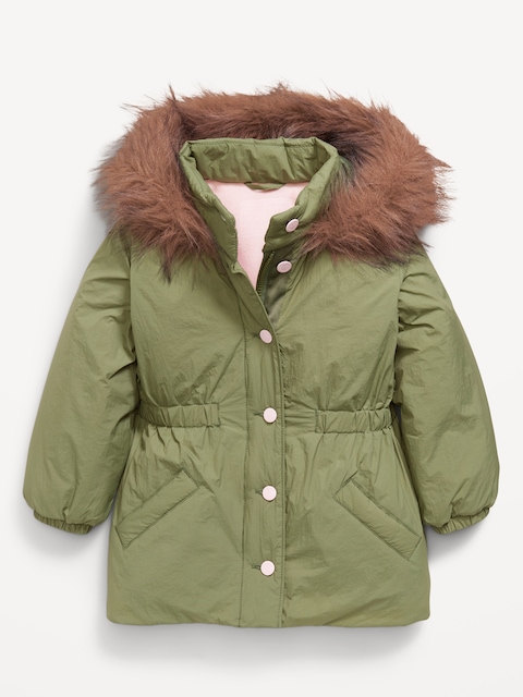 Water-Resistant Faux-Fur Hooded Parka Jacket for Toddler Girls