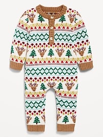 Image number 2 showing, Long-Sleeve Sweater-Knit Henley One-Piece for Baby