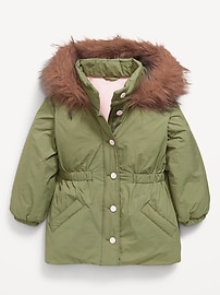 Image number 1 showing, Water-Resistant Faux-Fur Hooded Parka Jacket for Toddler Girls