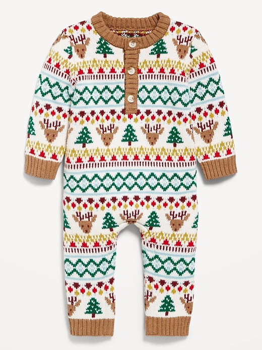 Image number 1 showing, Long-Sleeve Sweater-Knit Henley One-Piece for Baby