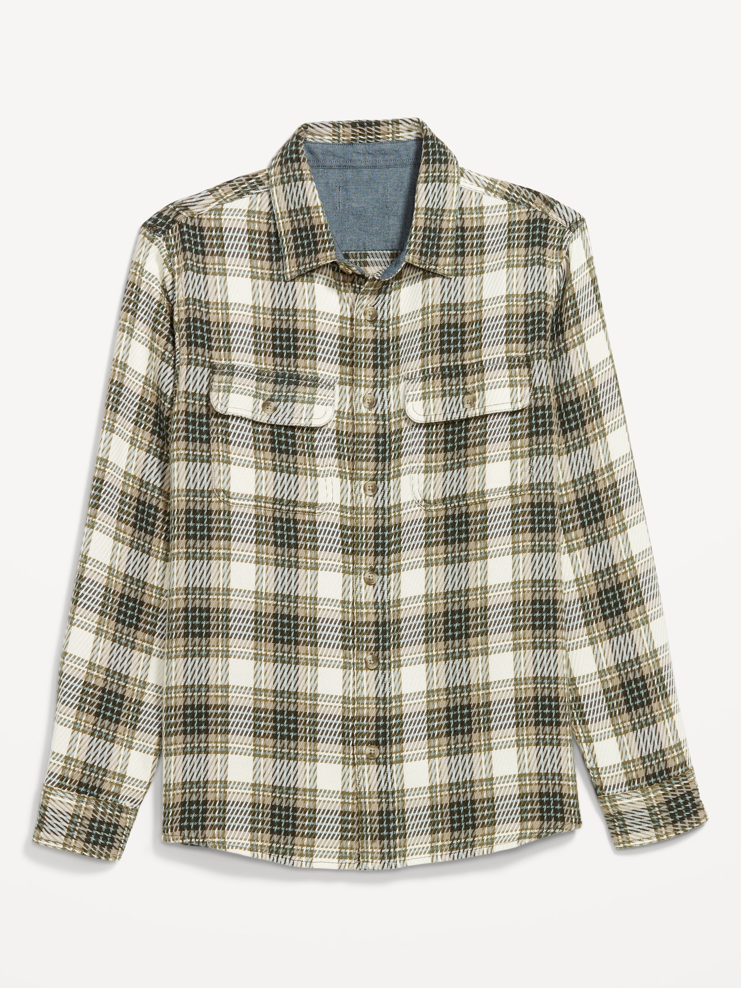 Loose Fit Textured Plaid Pocket Shirt