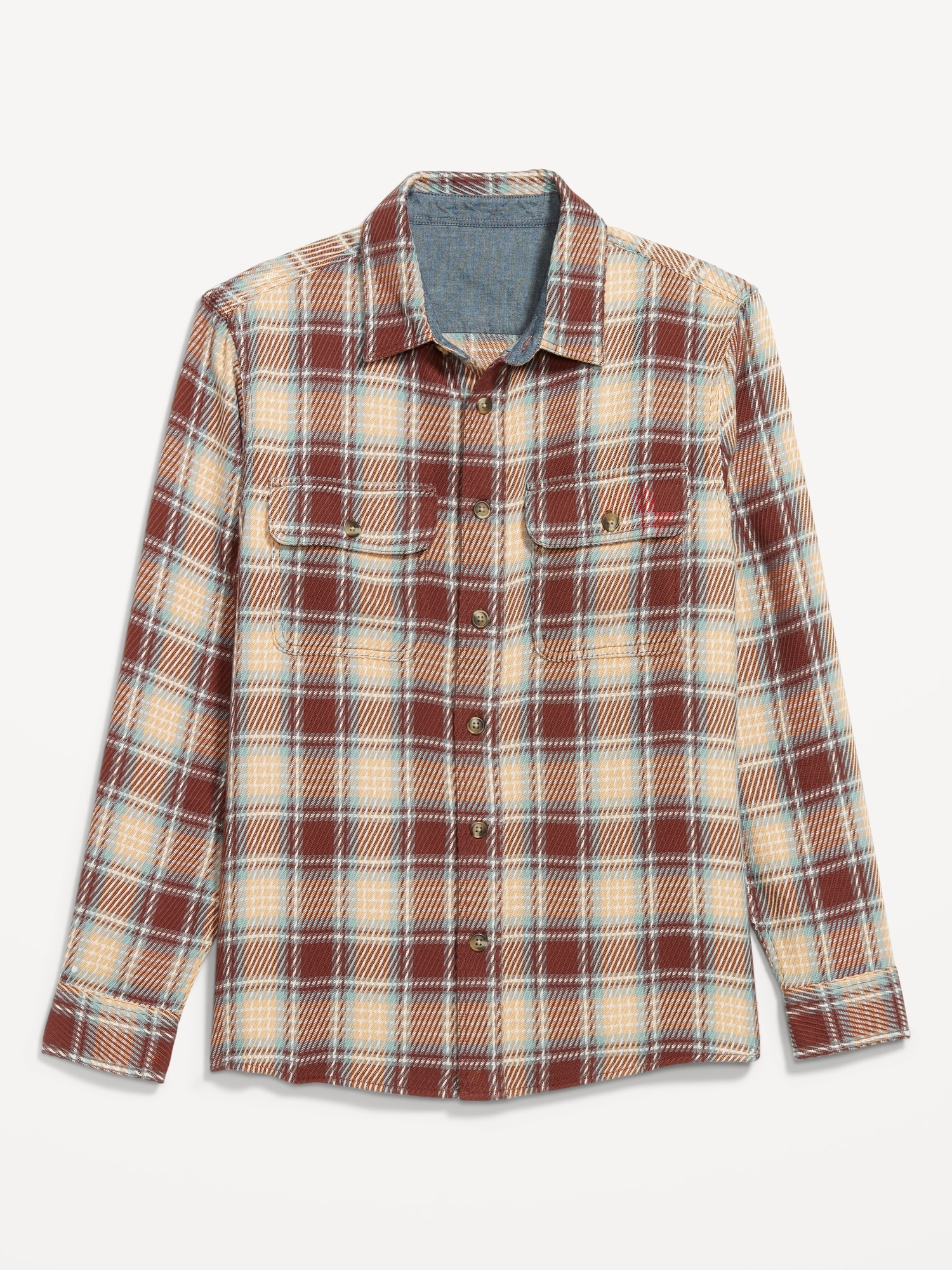 Loose Fit Textured Plaid Pocket Shirt