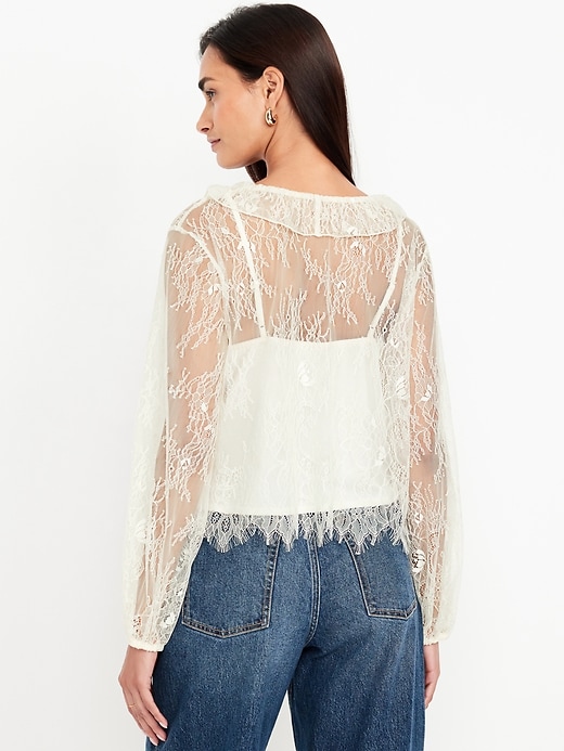 Image number 2 showing, Long-Sleeve Lace V-Neck Top