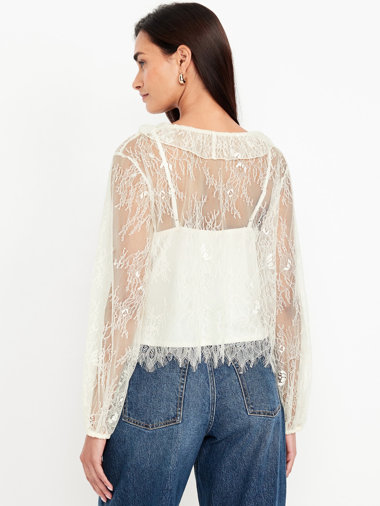 Long-Sleeve Lace V-Neck Top