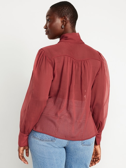 Image number 6 showing, Long-Sleeve Tie-Neck Chiffon Top