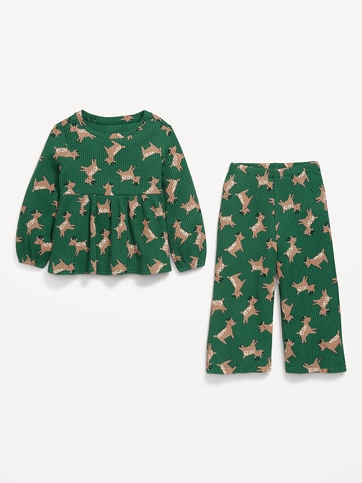Image number 2 showing, Waffle-Knit Peplum Top and Pants Set for Toddler Girls