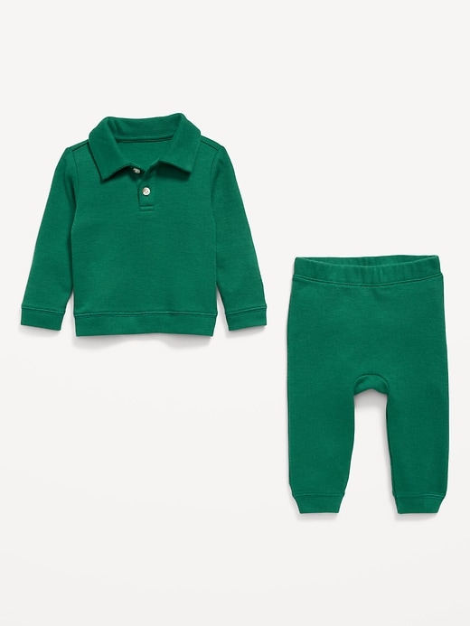 Long-Sleeve Collared Ribbed Top and Pants Set for Baby