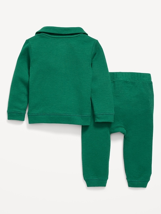 Long-Sleeve Collared Ribbed Top and Pants Set for Baby