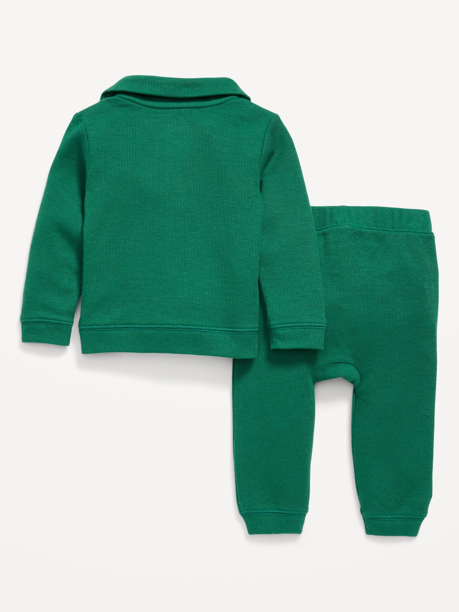 Long-Sleeve Collared Ribbed Top and Pants Set for Baby