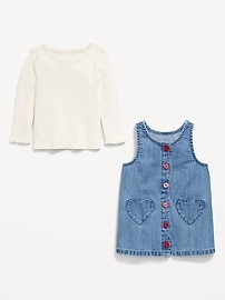 Image number 2 showing, Sleeveless Heart-Pocket Jean Dress and T-Shirt Set for Baby