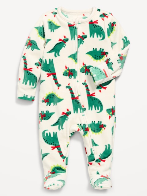 Velvet 2-Way-Zip Sleep & Play Footed One-Piece for Baby - Green Dinosaurs