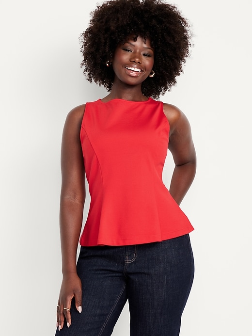 Image number 5 showing, Ponte-Knit Sleeveless Peplum Top