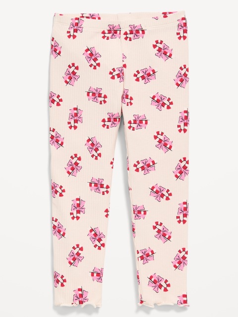 Printed Lettuce-Edge Leggings for Toddler Girls - Candy Cane Print