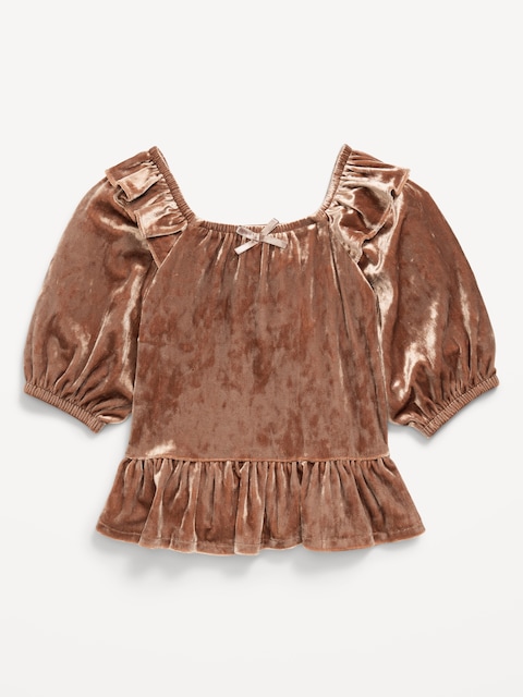 Ruffled Velvet Peplum Top for Toddler Girls - Driftwood