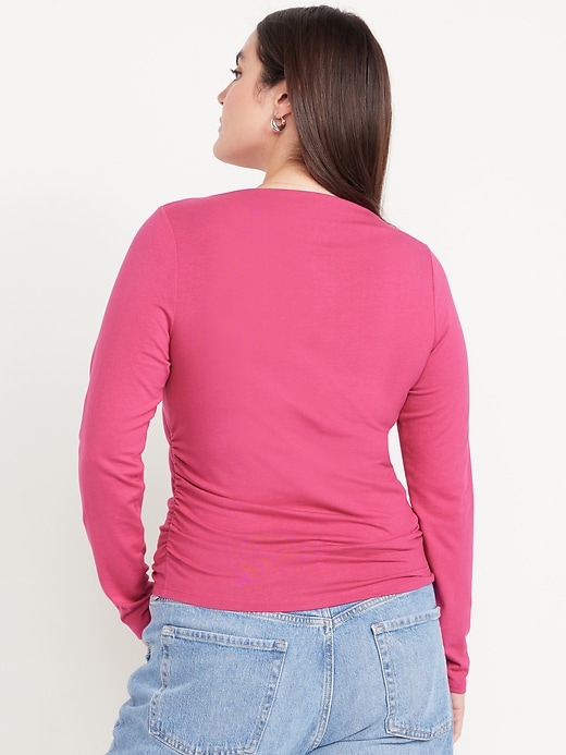 Image number 6 showing, Long-Sleeve Slit-Neck Ruched Top