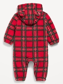 Image number 2 showing, Hooded Plaid Critter Sherpa One-Piece for Baby