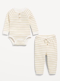 Image number 3 showing, Long-Sleeve Thermal-Knit Henley Bodysuit and Pants Set for Baby
