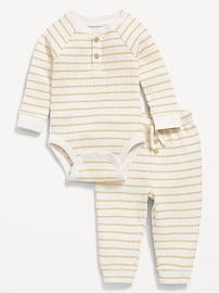 Image number 1 showing, Long-Sleeve Thermal-Knit Henley Bodysuit and Pants Set for Baby