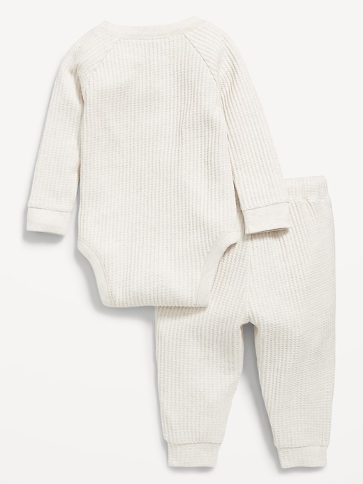 Image number 2 showing, Long-Sleeve Thermal-Knit Henley Bodysuit and Pants Set for Baby