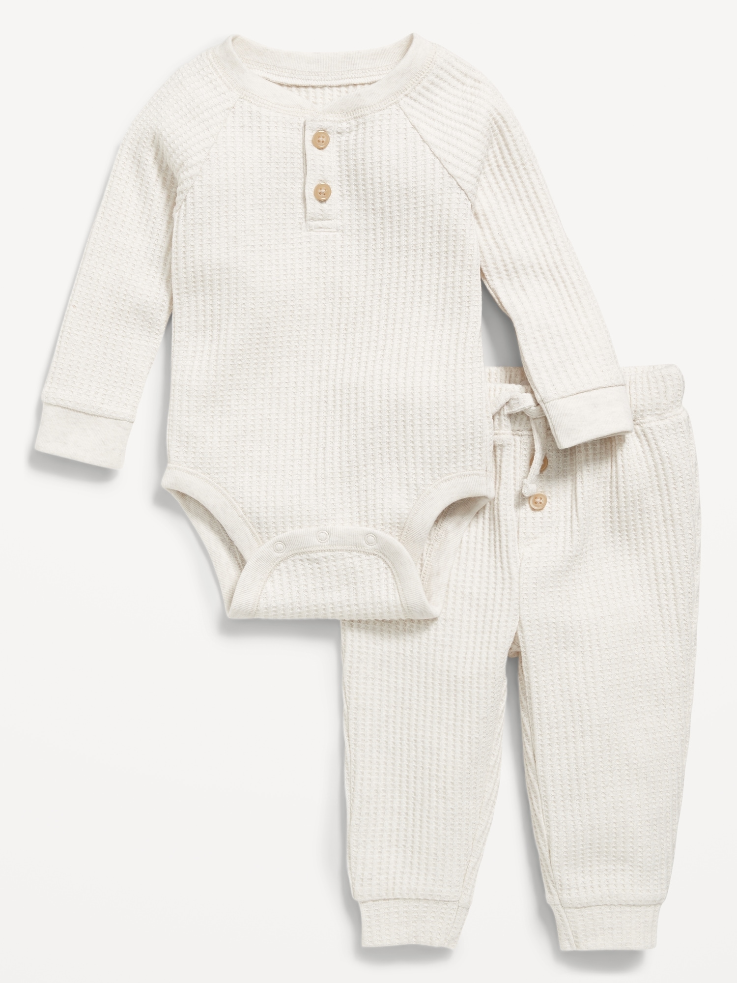 Long-Sleeve Thermal-Knit Henley Bodysuit and Pants Set for Baby