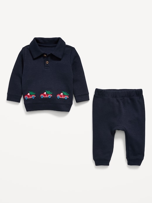 Image number 3 showing, Long-Sleeve Collared Ribbed Top and Pants Set for Baby