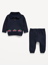 Image number 3 showing, Long-Sleeve Collared Ribbed Top and Pants Set for Baby