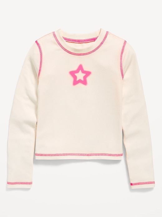Image number 1 showing, Fitted Long-Sleeve Ribbed Graphic T-Shirt for Girls