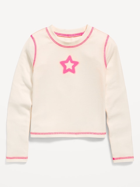 Fitted Long-Sleeve Ribbed Graphic T-Shirt for Girls - Creme De La Creme