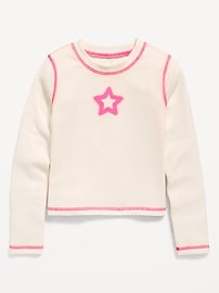 Image number 1 showing, Fitted Long-Sleeve Ribbed Graphic T-Shirt for Girls