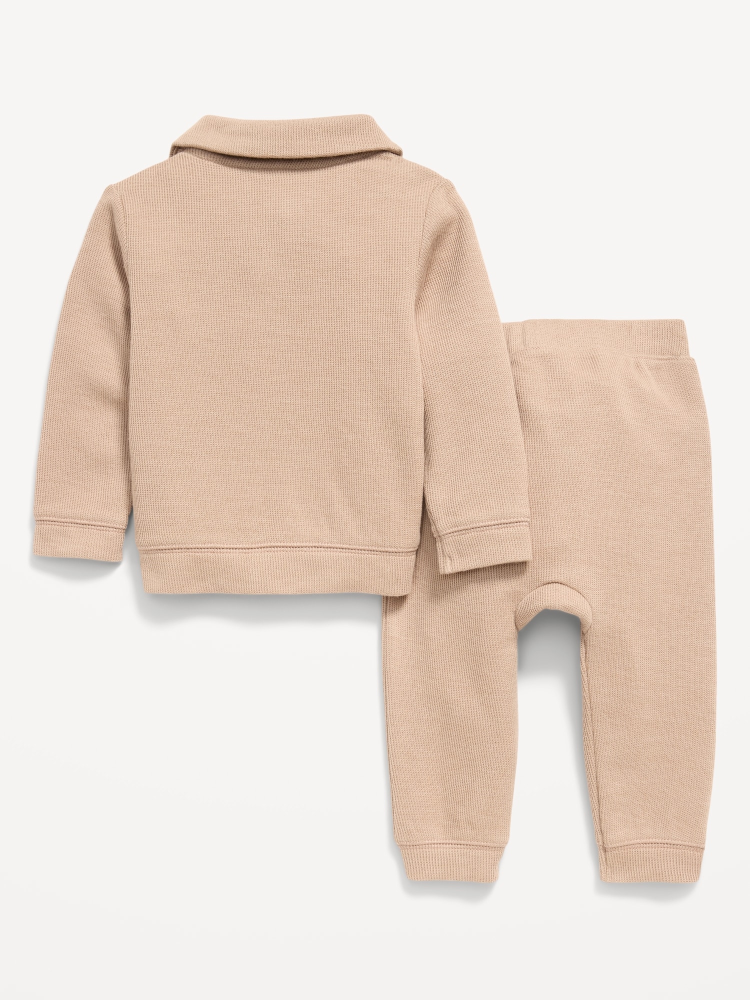 Long-Sleeve Collared Ribbed Top and Pants Set for Baby