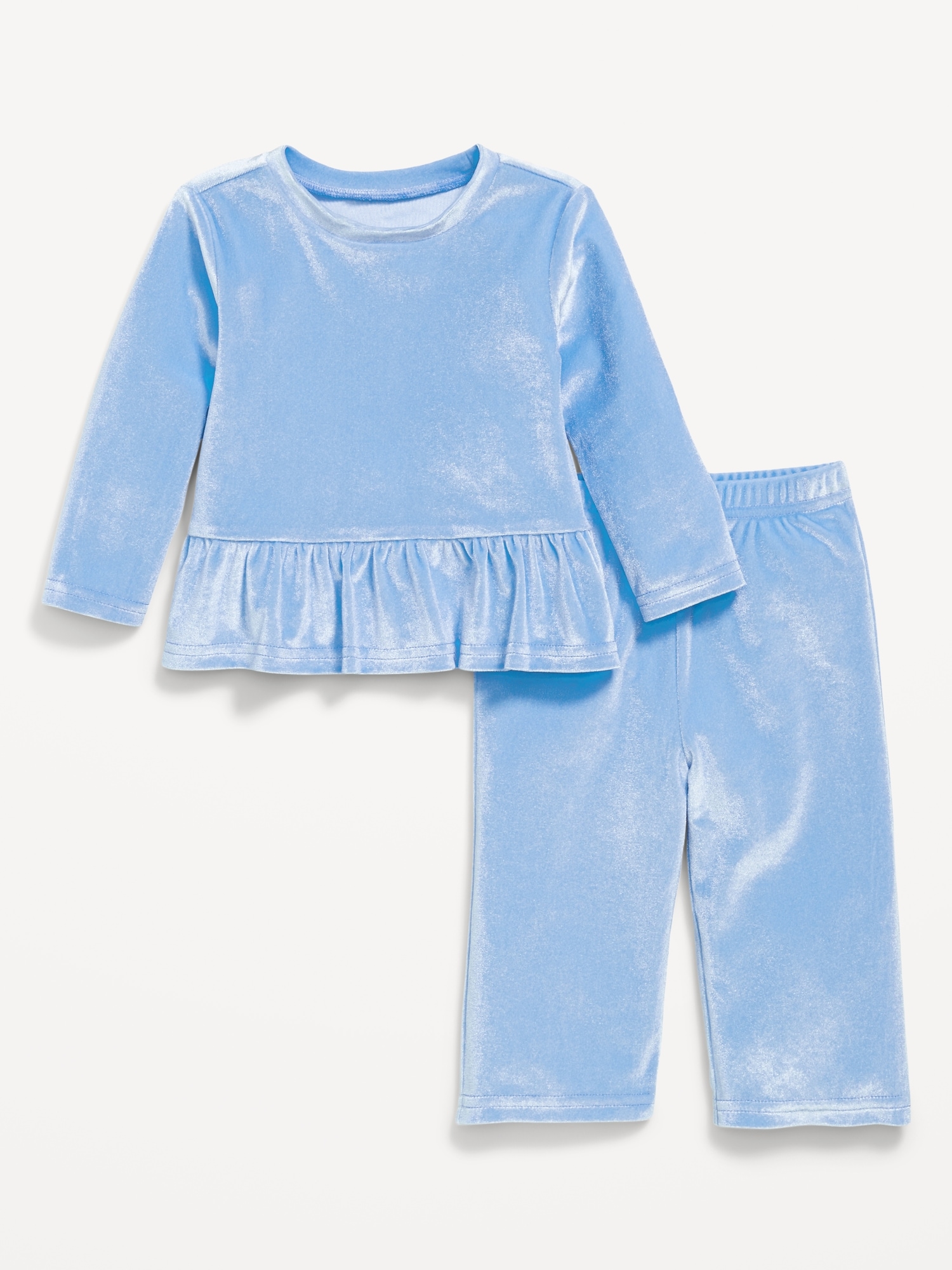 Cozy Velour Peplum Top and Pants Set for Baby