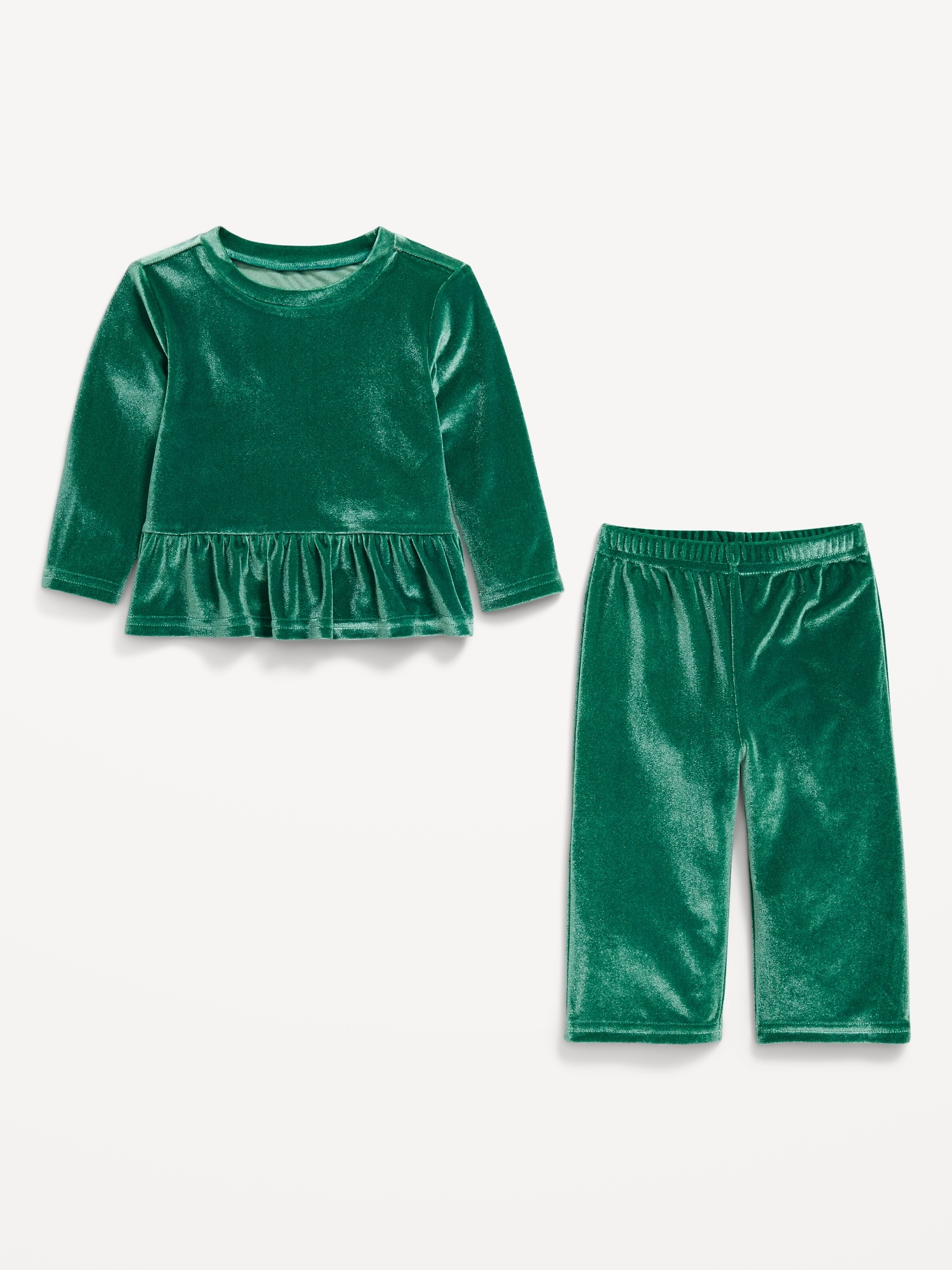 Cozy Velour Peplum Top and Pants Set for Baby