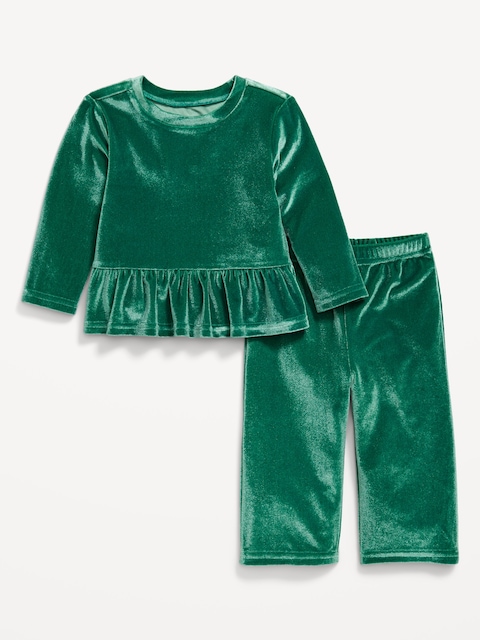 Cozy Velour Peplum Top and Pants Set for Baby - Botanica