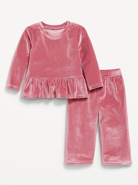 Cozy Velour Peplum Top and Pants Set for Baby - Mauve On Down