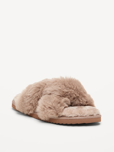 Faux-Fur Twist-Front Slippers for Women - Classic Camel