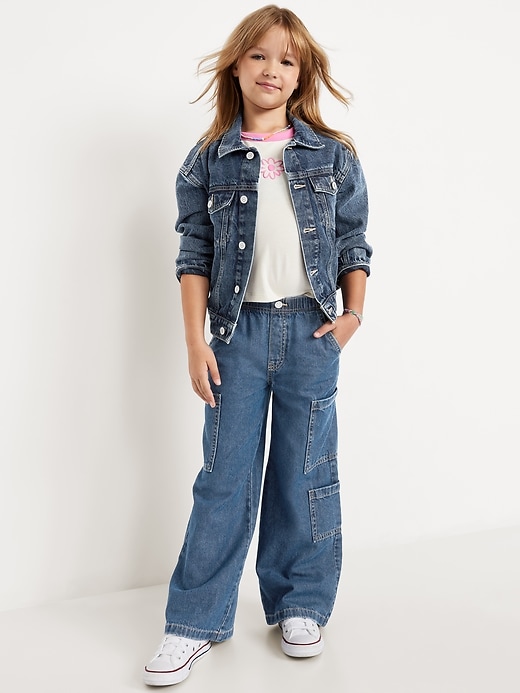 Image number 3 showing, High-Waisted Pull-On Super Wide-Leg Cargo Jeans for Girls