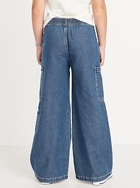 Image number 2 showing, High-Waisted Pull-On Super Wide-Leg Cargo Jeans for Girls