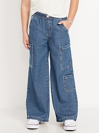 Image number 1 showing, High-Waisted Pull-On Super Wide-Leg Cargo Jeans for Girls