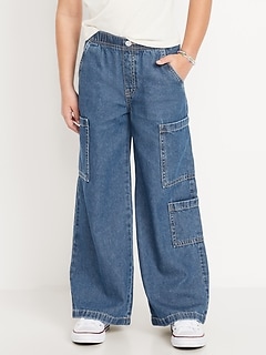 High-Waisted Pull-On Super Wide-Leg Cargo Jeans for Girls