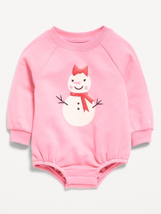 Image number 1 showing, Printed Long-Sleeve Fleece One-Piece Romper for Baby
