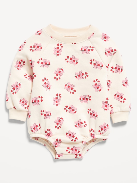 Printed Long-Sleeve Fleece One-Piece Romper for Baby - Candy Cane Print