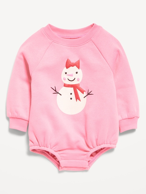 Printed Long-Sleeve Fleece One-Piece Romper for Baby - Snowman