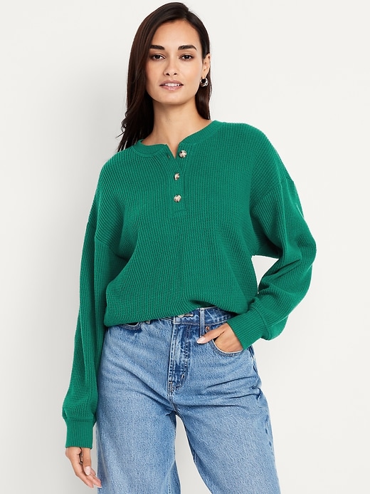 Image number 1 showing, Oversized Cozy Waffle Henley Top