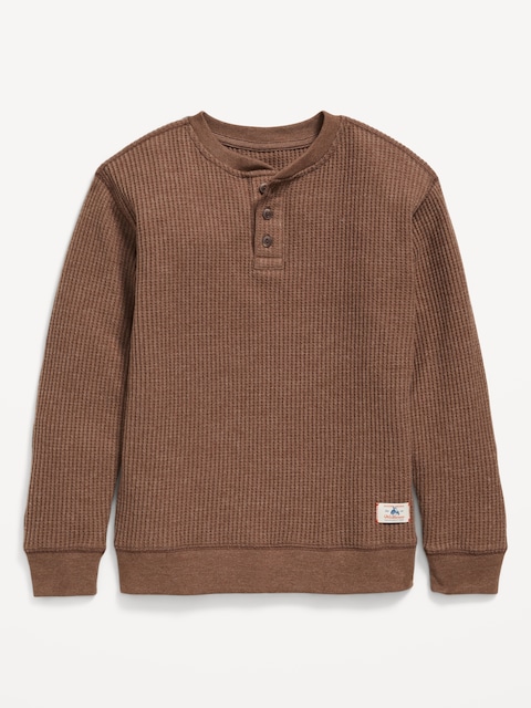 Long-Sleeve Henley Thermal-Knit T-Shirt for Boys - Espresso
