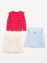 Image number 2 showing, Long-Sleeve Ruffle-Shoulder T-Shirt 3-Pack for Toddler Girls