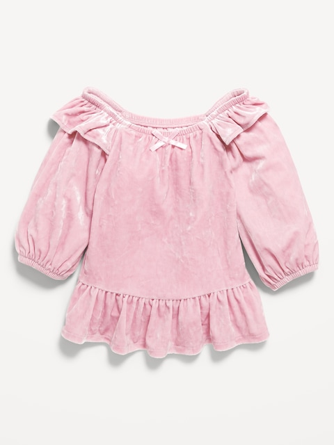 Ruffled Velvet Peplum Top for Toddler Girls - Blush On You