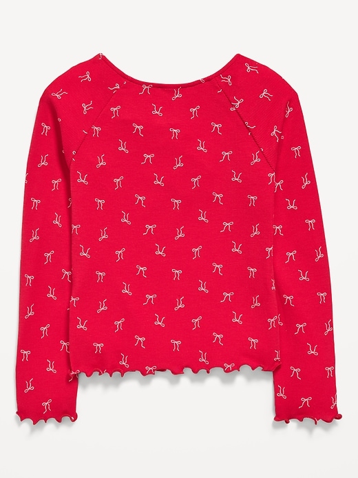 Image number 3 showing, Fitted Long-Sleeve Lace-Tie Ribbed T-Shirt for Girls