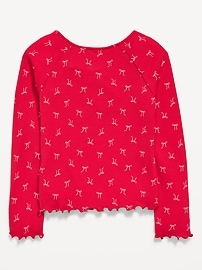 Image number 3 showing, Fitted Long-Sleeve Lace-Tie Ribbed T-Shirt for Girls