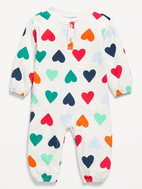 Long-Sleeve Waffle-Knit Henley One-Piece for Baby